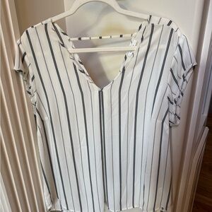 Halogen Black and White Striped V-Neck Blouse